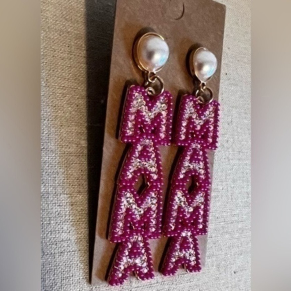 Women’s MAMA Rice Bead Statement Earrings